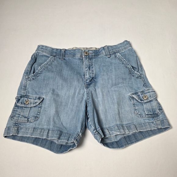 Lee Pants - Lee Cargo Shorts Womens 10 Blue Light‎ Wash Comfort Waist Denim Utility Pocket
